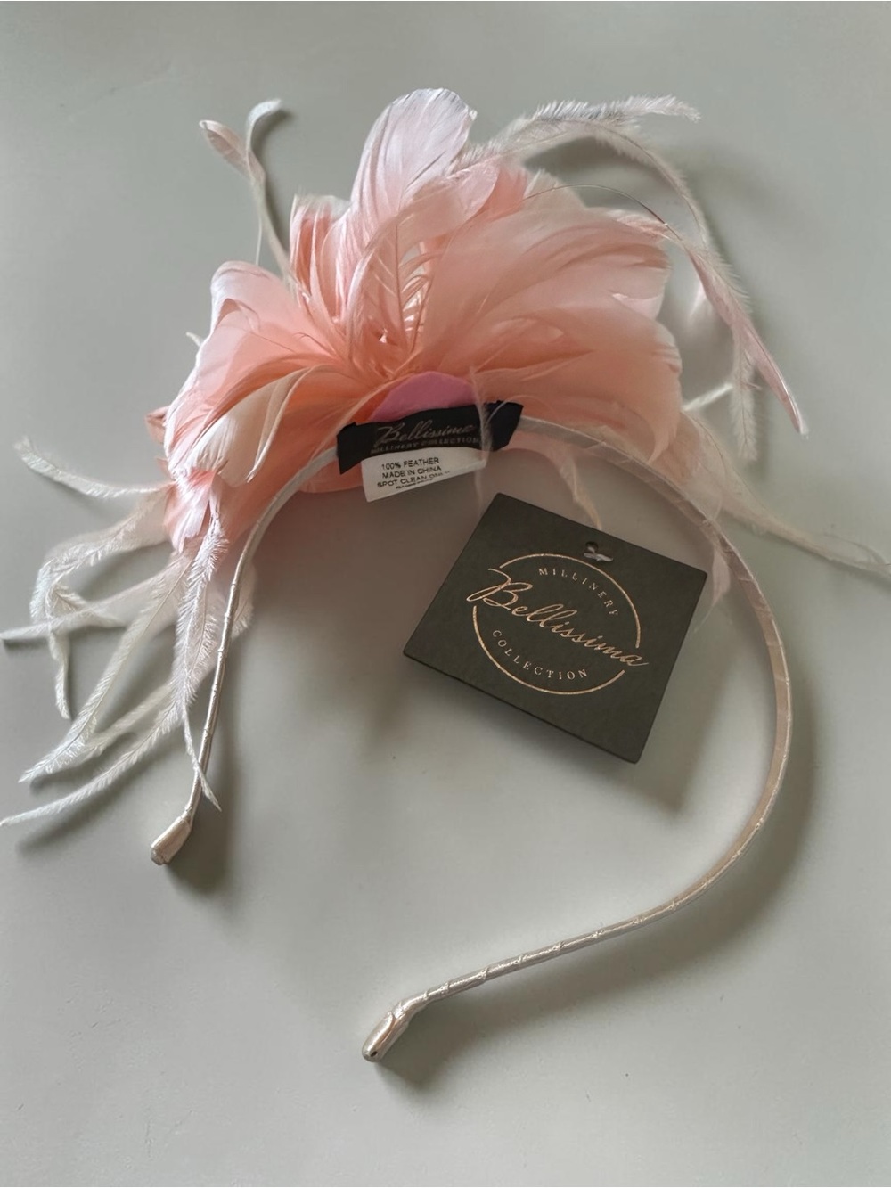 Bellissima Collection Blush Pink Feather Flower Fascinator Headband